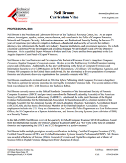 CV for Neil Broom Expert Witness in Computer Forensics Investigations in Oakland